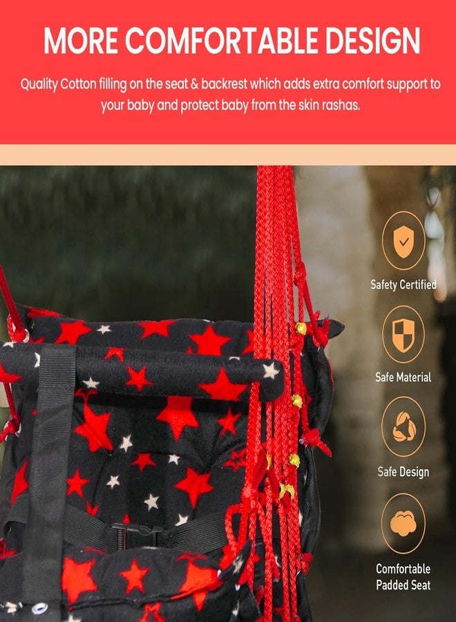 BOFFLE أرجوحة قطنية من بوفل للأطفال الرضع، قابلة للطي والغسل، من عمر سنة إلى 3 سنوات، مزودة بحزام أمان، مناسبة للمنزل والحديقة. أرجوحة للأطفال. مقاس المقعد والظهر 16 × 16 بوصة. - Image 4